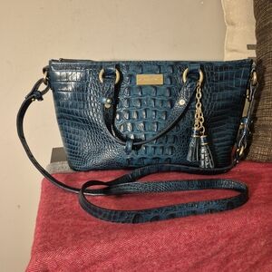 Brahmin Asher Satchel Bluish Green Croc Leather Bag 14"L x 7.5" H x 4.5"D